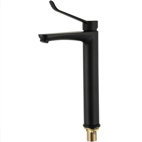 Смеситель для раковины высокий с локтевой (хирургической) ручкой Gappo G1021-26, черный, Цвет производителя: чёрный - фото 