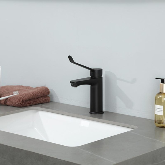 Смеситель для раковины с локтевой (хирургической) ручкой Gappo G1021-6, черный, Цвет производителя: чёрный - фото 2