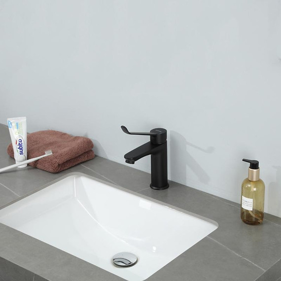 Смеситель для раковины с локтевой (хирургической) ручкой Gappo G1021-6, черный, Цвет производителя: чёрный - фото 3