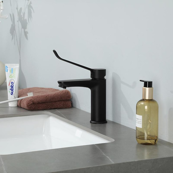 Смеситель для раковины с локтевой (хирургической) ручкой Gappo G1021-6, черный, Цвет производителя: чёрный - фото 4