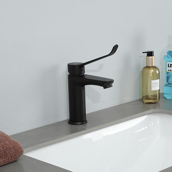 Смеситель для раковины с локтевой (хирургической) ручкой Gappo G1021-6, черный, Цвет производителя: чёрный - фото 6