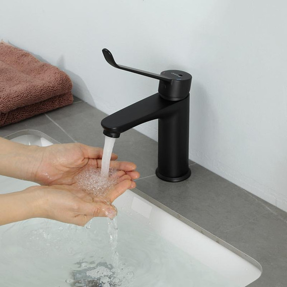 Смеситель для раковины с локтевой (хирургической) ручкой Gappo G1021-6, черный, Цвет производителя: чёрный - фото 12