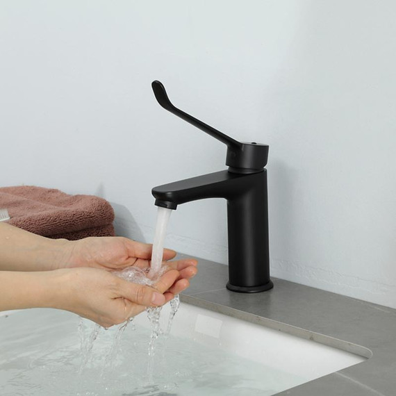 Смеситель для раковины с локтевой (хирургической) ручкой Gappo G1021-6, черный, Цвет производителя: чёрный - фото 13