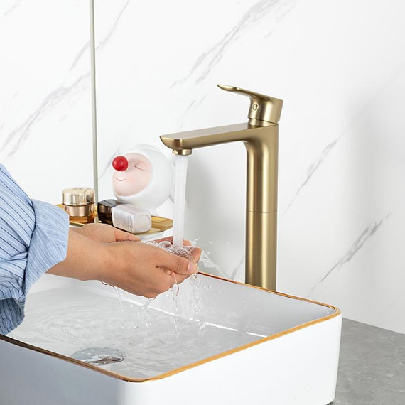 Смеситель для раковины высокий Gappo G48-3 G1048-32, золото сатин, Цвет производителя: золото сатин - фото 11