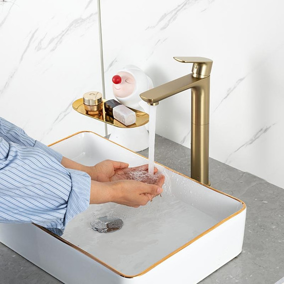 Смеситель для раковины высокий Gappo G48-3 G1048-32, золото сатин, Цвет производителя: золото сатин - фото 12