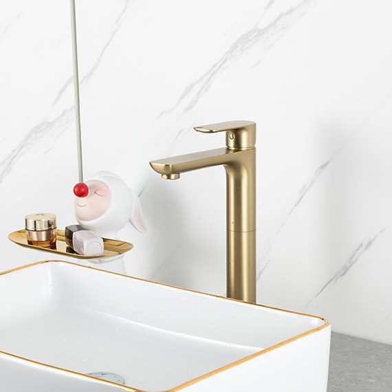 Смеситель для раковины высокий Gappo G48-3 G1048-32, золото сатин, Цвет производителя: золото сатин - фото 2