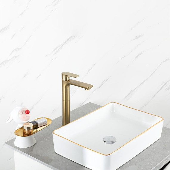 Смеситель для раковины высокий Gappo G48-3 G1048-32, золото сатин, Цвет производителя: золото сатин - фото 6