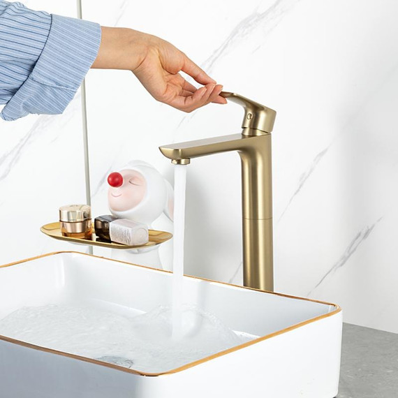 Смеситель для раковины высокий Gappo G48-3 G1048-32, золото сатин, Цвет производителя: золото сатин - фото 8