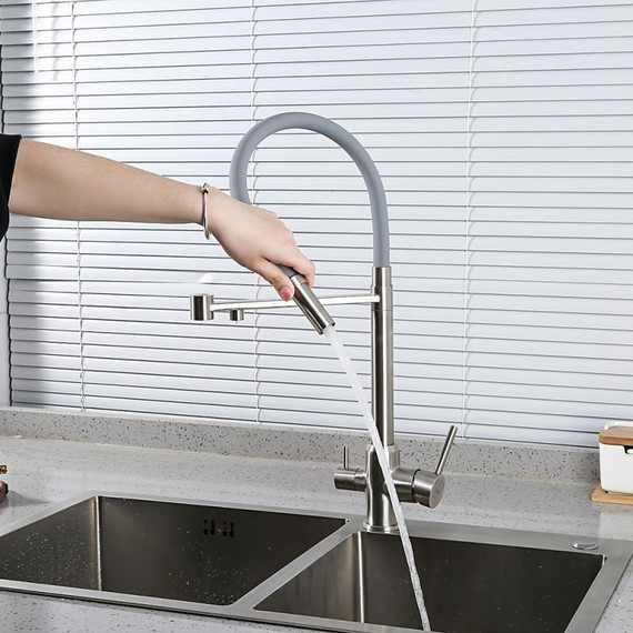 Смеситель для кухни Gappo G4399-5, сатин/серый - фото 3