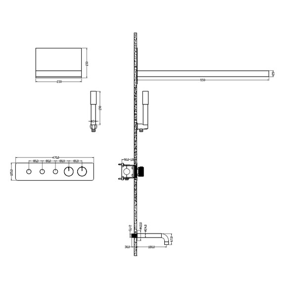 Душевая система для ванны с термостатом Boheme Fusion 131-2-MG (со скрытой частью) золото матовое - фото 2