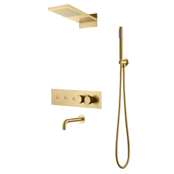 Душевая система для ванны с термостатом Boheme Fusion 131-2-MG (со скрытой частью) золото матовое - фото 