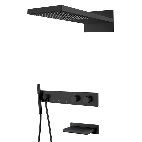 Душевая система для ванны с термостатом Boheme Zodiac 133-2-B (со скрытой частью) чёрный - фото 