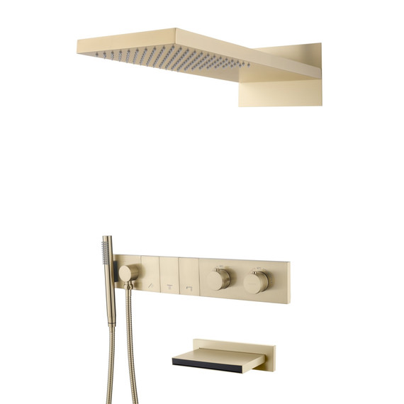 Душевая система для ванны с термостатом Boheme Zodiac 133-2-MG (со скрытой частью) золото матовое - фото 
