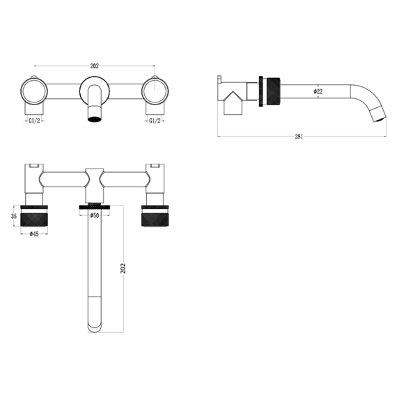 Смеситель для раковины настенный Boheme Prestige 152-2-MG-PR, золото - фото 5
