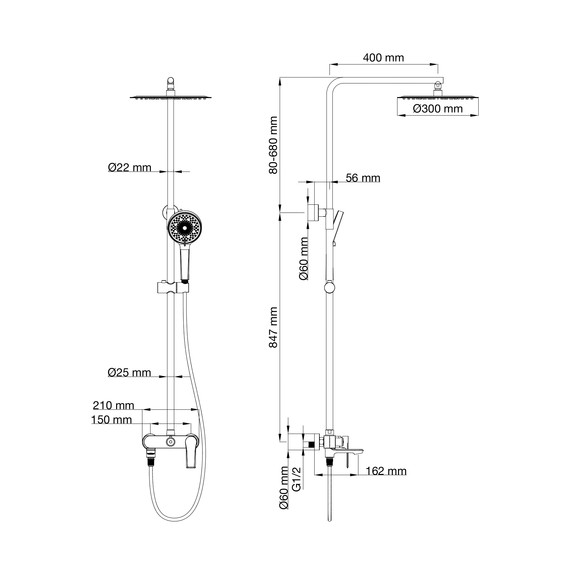 Душевая стойка Wonzon & Woghand Brilliant WW-88047079-MB, чёрный матовый - фото 8
