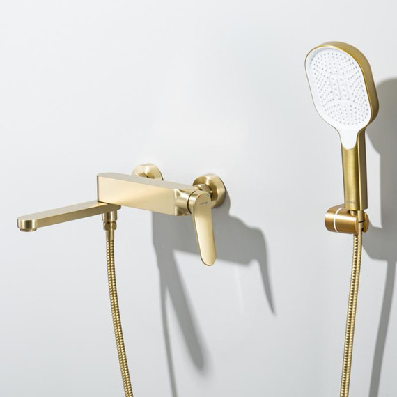 Смеситель для ванны с выдвижным изливом Gappo G10-3 G3210-3, золото сатин, Цвет производителя: золото сатин - фото 2