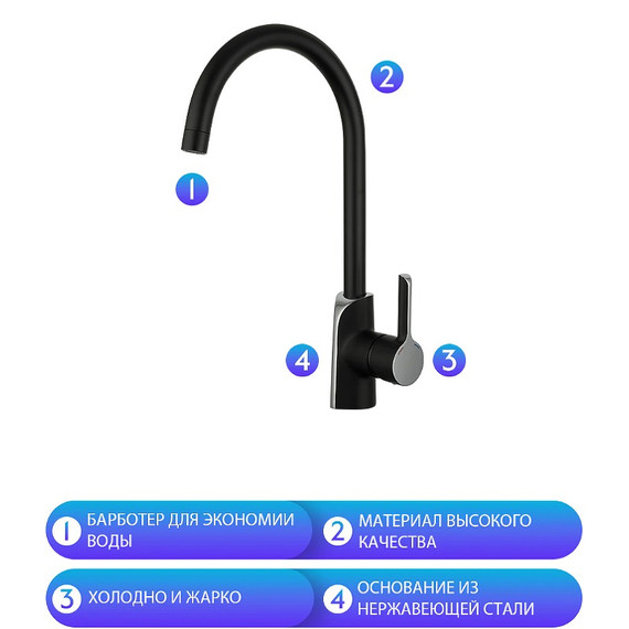 Смеситель для кухни Gappo G4003-6, черный/хром - фото 8