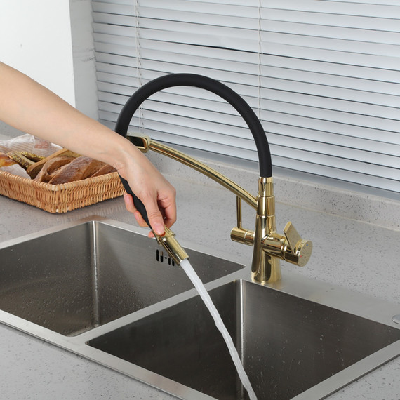 Смеситель для кухни Gappo G4398-13, золото/черный - фото 4