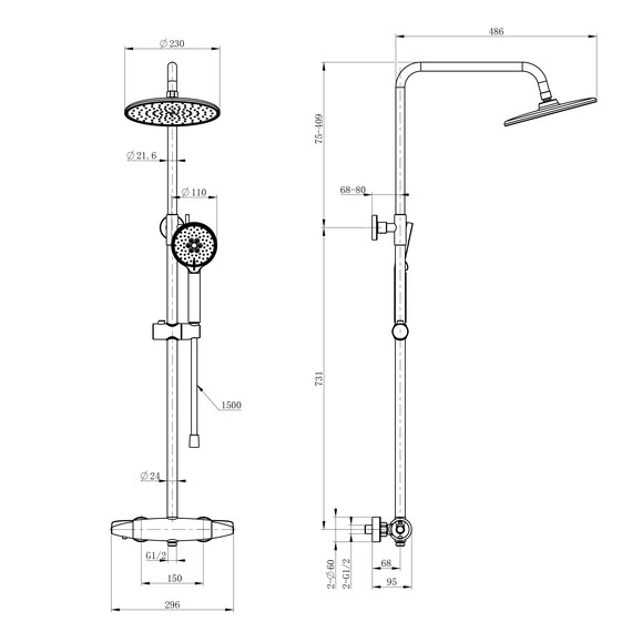 Душевая стойка с термостатом Wonzon & Woghand Capsule WW-B3031-A-MB, чёрный матовый - фото 2