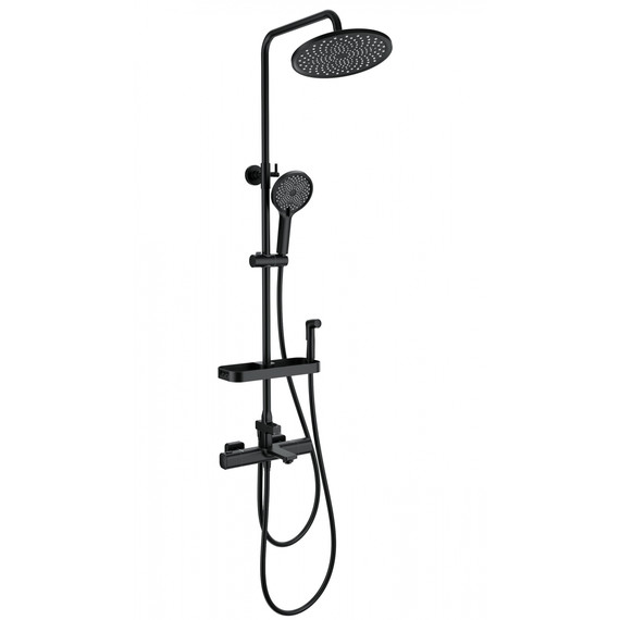 Душевая стойка с термостатом и гигиеническим душем Wonzon & Woghand Solid WW-C3011-A1-MB, чёрный матовый - фото 