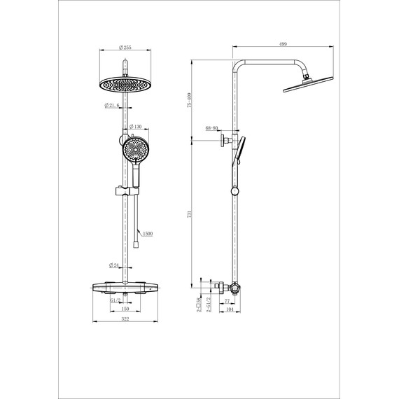 Душевая стойка с термостатом Wonzon & Woghand Neo WW-B3045-A-BG, золото брашированное - фото 2