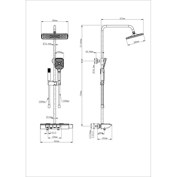 Душевая стойка с термостатом Wonzon & Woghand Muse WW-B4174-MW, белый матовый - фото 2