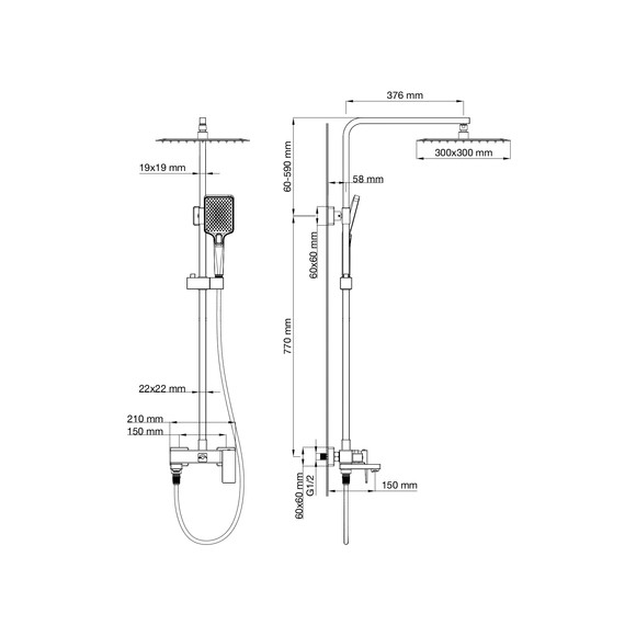 Душевая стойка Wonzon & Woghand Cube 2.0 WW-88047068-MB, чёрный матовый - фото 7