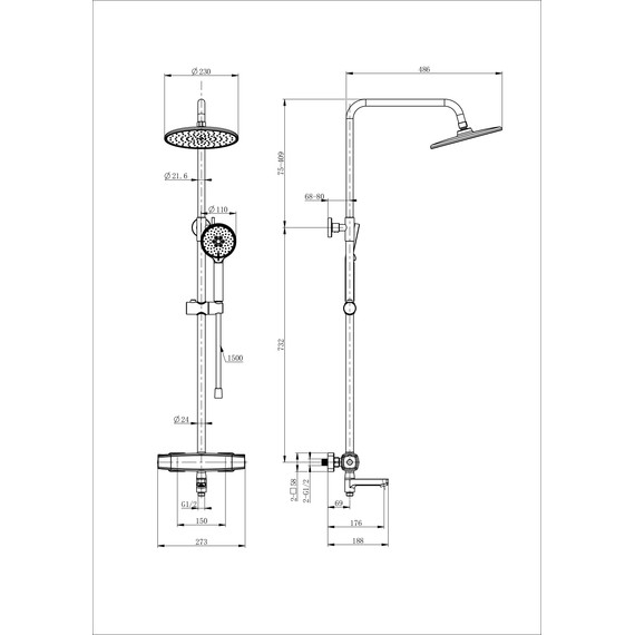 Душевая стойка с термостатом Wonzon & Woghand Neo WW-B3035-A3-MB, чёрный матовый - фото 2