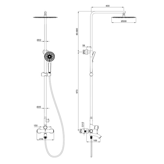 Душевая стойка Wonzon & Woghand Tor WW-88047073-MB, чёрный матовый - фото 8
