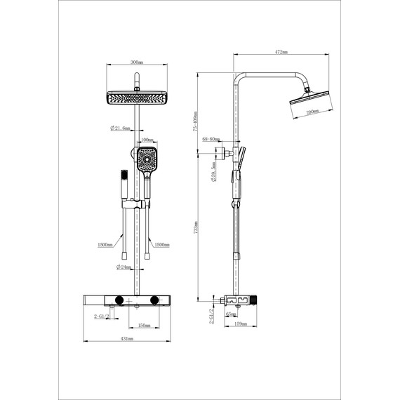 Душевая стойка с термостатом и гигиеническим душем Wonzon & Woghand Shelf WW-B4161-BGG, тёмный графит брашированный - фото 2