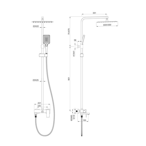 Душевая стойка Wonzon & Woghand Cube WW-88739016-BG, золото брашированное - фото 7
