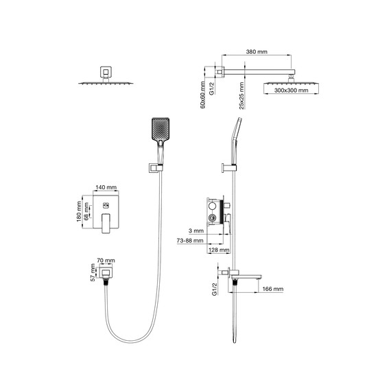 Душевая система для ванны Wonzon & Woghand Cube 2.0 WW-88087068-MB, чёрный матовый - фото 2