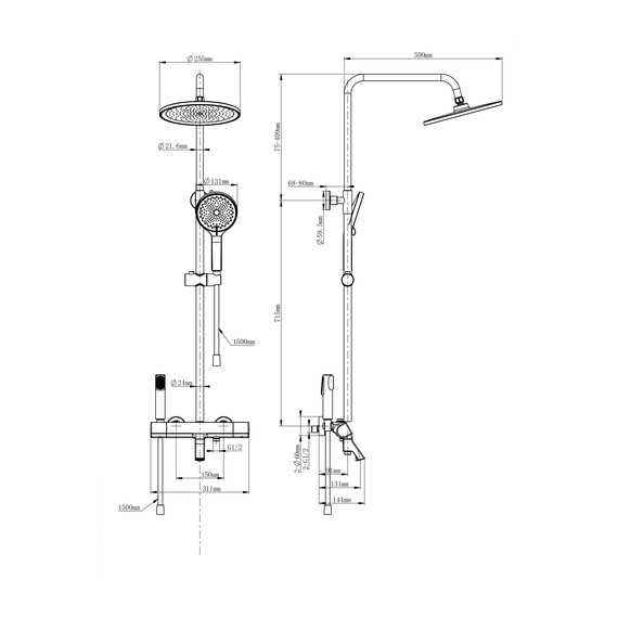 Душевая стойка с термостатом Wonzon & Woghand The one WW-B3094-BG, золото брашированное - фото 8
