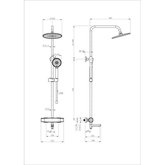 Душевая стойка с термостатом Wonzon & Woghand Neo WW-B3035-A3-CR - фото 2