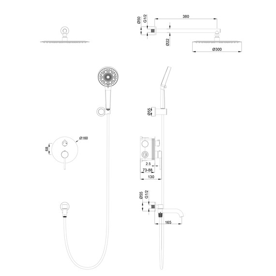 Душевая система для ванны Wonzon & Woghand Stick WW-88939017-BN, никель брашированный - фото 2