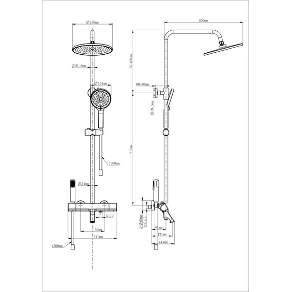 Душевая стойка с термостатом Wonzon & Woghand The one WW-B3094-MW, белый матовый - фото 8