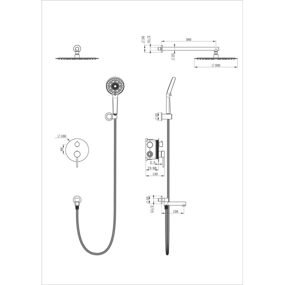 Душевая система для ванны Wonzon & Woghand Stick WW-88939017-BG, золото брашированное - фото 2