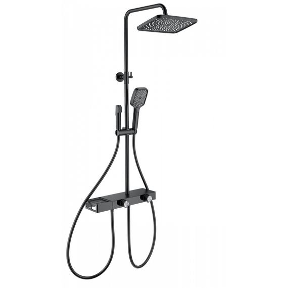 Душевая стойка с термостатом и гигиеническим душем Wonzon & Woghand Shelf WW-B4161-MB, чёрный матовый - фото 