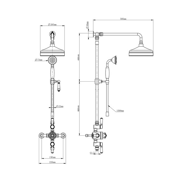 Душевая стойка с термостатом Wonzon & Woghand Retro WW-B3041-BGG, тёмный графит брашированный - фото 7