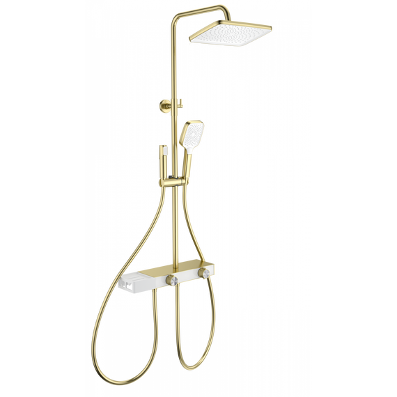 Душевая стойка с термостатом и гигиеническим душем Wonzon & Woghand Shelf WW-B4161-BG, золото брашированное - фото 