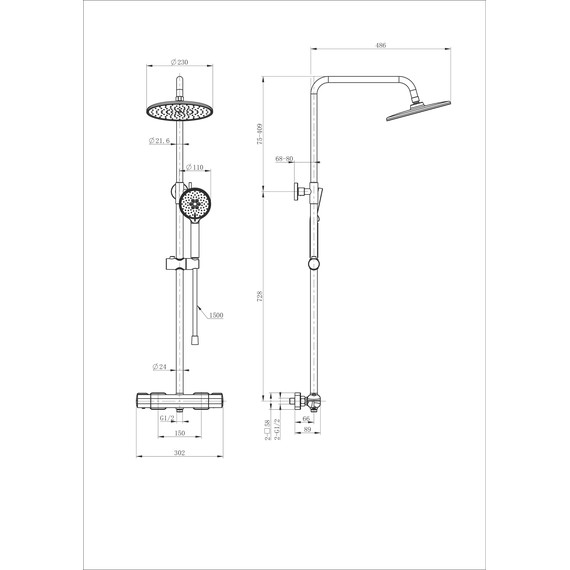 Душевая стойка с термостатом Wonzon & Woghand Stay WW-B3051-A-CR - фото 2