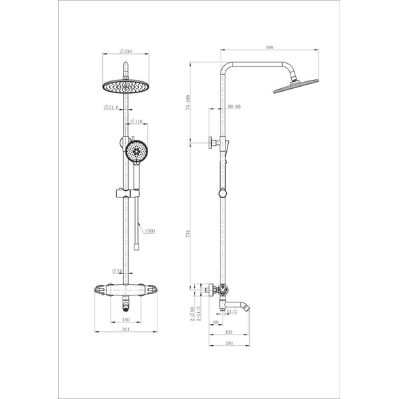 Душевая стойка с термостатом Wonzon & Woghand Capsule WW-B3031-A1-MB, чёрный матовый - фото 2