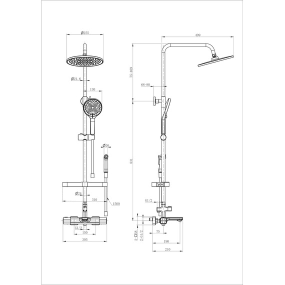 Душевая стойка с термостатом и гигиеническим душем Wonzon & Woghand Solid WW-C3011-A1-BGG, тёмный графит брашированный - фото 2