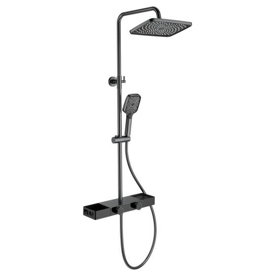 Душевая стойка с термостатом Wonzon & Woghand Shelf WW-B3552-BGG, тёмный графит брашированный - фото 