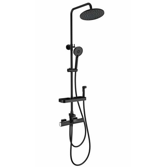 Душевая стойка с термостатом и гигиеническим душем Wonzon & Woghand Plate WW-C3017-A1-MB, чёрный матовый - фото 