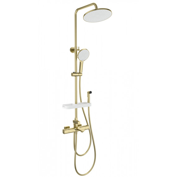 Душевая стойка с термостатом и гигиеническим душем Wonzon & Woghand Solid WW-C3011-A1-BG, золото брашированное - фото 