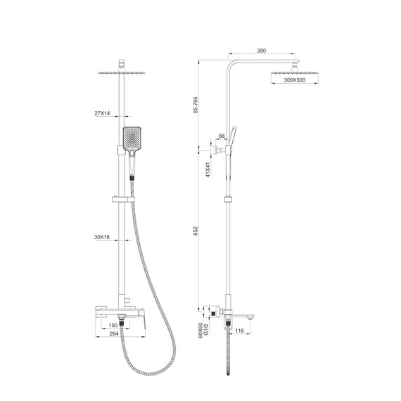 Душевая стойка Wonzon & Woghand Diamond WW-88739011-MB, чёрный матовый - фото 7