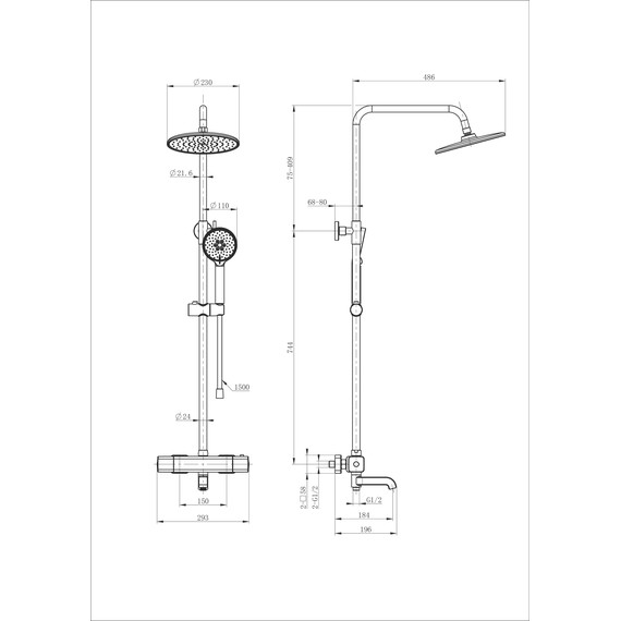 Душевая стойка с термостатом Wonzon & Woghand Stay WW-A3007-T1-MW, белый матовый - фото 2