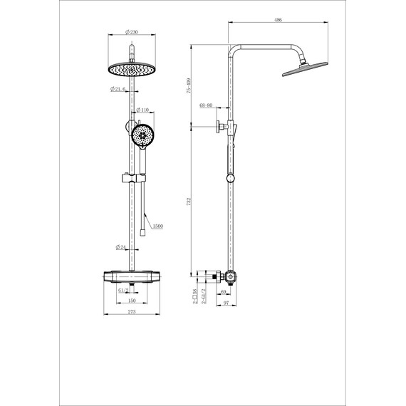 Душевая стойка с термостатом Wonzon & Woghand Neo WW-B3035-A-BGG, тёмный графит брашированный - фото 2