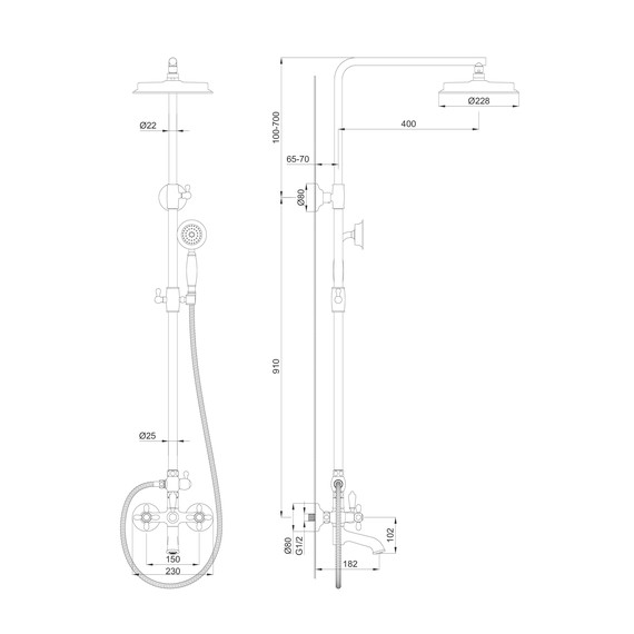 Душевая стойка Wonzon & Woghand Retro WW-88739020-BG, золото брашированное - фото 8